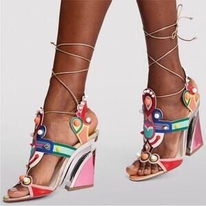Christian Louboutin Papagaya Levita Multicolor Leather Sandals Heels Size EU 37